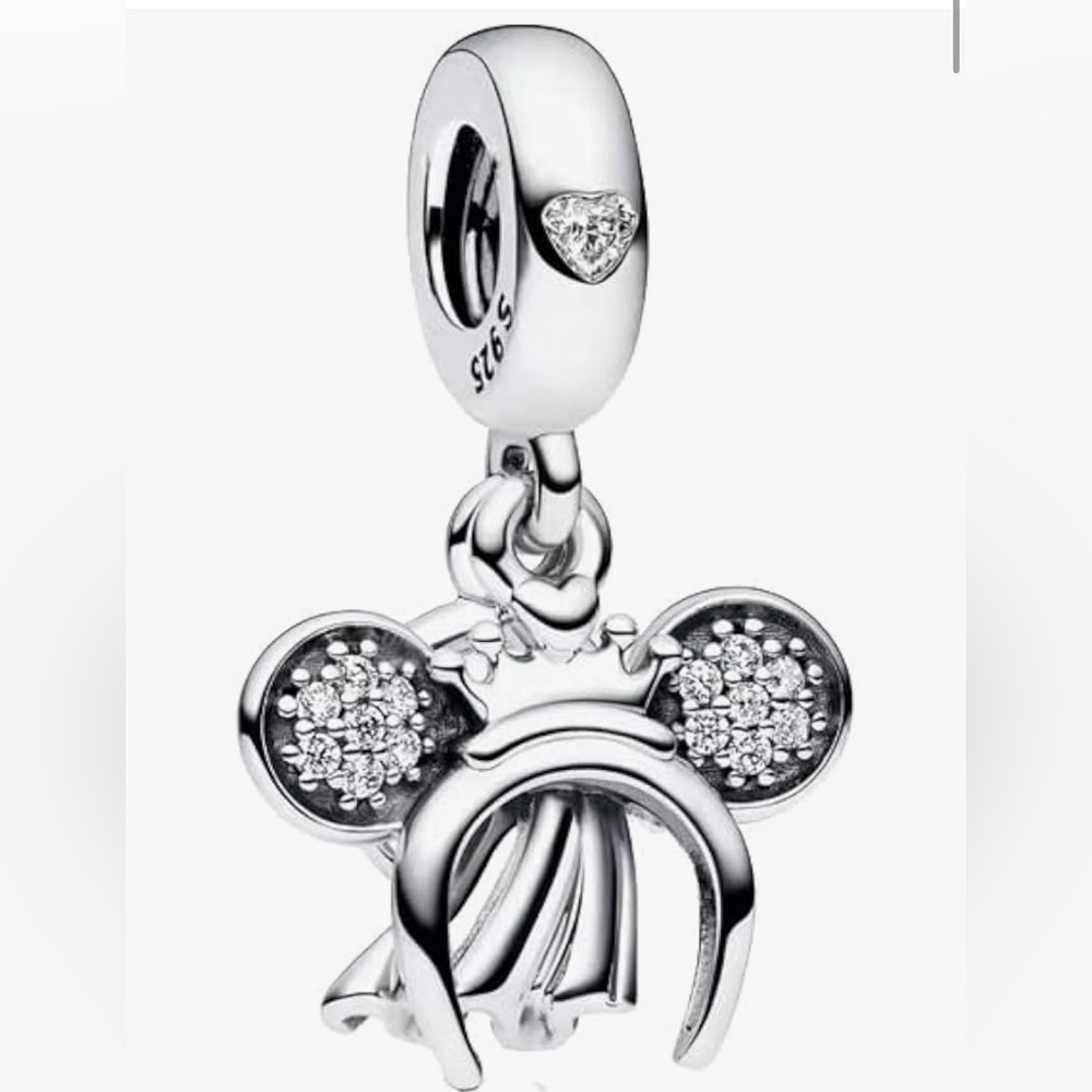 925 Minnie Mouse Headband With Engagement Ring Charm-NEW